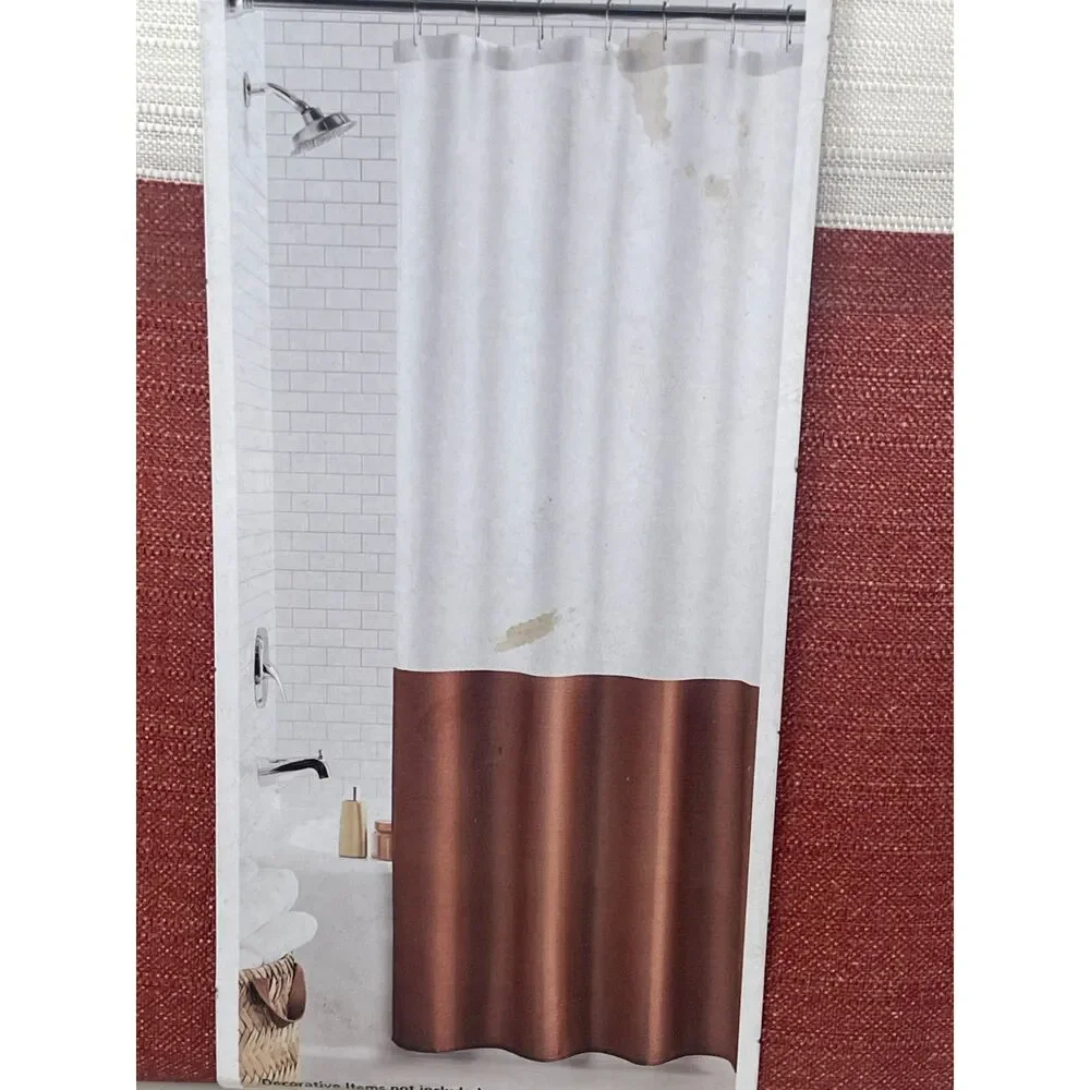 New Mainstays Shower Curtain Ivory & Caramel Rust Brown Color Block